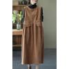 image:imagechouyatou Womens Fall Winter Sleeveless Corduroy Overall Dress Jumper Maxi Babydoll Tank Dress with PocketBrown