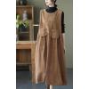 image:imagechouyatou Womens Fall Winter Sleeveless Corduroy Overall Dress Jumper Maxi Babydoll Tank Dress with PocketBrown