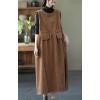 image:imagechouyatou Womens Fall Winter Sleeveless Corduroy Overall Dress Jumper Maxi Babydoll Tank Dress with PocketBrown