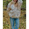 image:imagechouyatou Womens Floral Embroidered Sherpa Fleece Jackets Zipper Coat Winter Warm Outwear with PocketsBeige