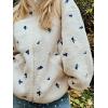image:imagechouyatou Womens Floral Embroidered Sherpa Fleece Jackets Zipper Coat Winter Warm Outwear with PocketsBeige