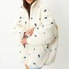 image:imagechouyatou Womens Floral Embroidered Sherpa Fleece Jackets Zipper Coat Winter Warm Outwear with PocketsBeige