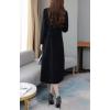 image:imagechouyatou Womens Maxi Long Wool Blend Pea Coat Shawl Collar Double Breasted Winter Trench Coat OvercoatBlack