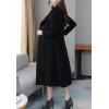 image:imagechouyatou Womens Maxi Long Wool Blend Pea Coat Shawl Collar Double Breasted Winter Trench Coat OvercoatBlack