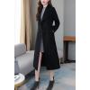image:imagechouyatou Womens Maxi Long Wool Blend Pea Coat Shawl Collar Double Breasted Winter Trench Coat OvercoatBlack