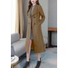 image:imagechouyatou Womens Maxi Long Wool Blend Pea Coat Shawl Collar Double Breasted Winter Trench Coat OvercoatDark Camel