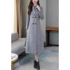 image:imagechouyatou Womens Maxi Long Wool Blend Pea Coat Shawl Collar Double Breasted Winter Trench Coat OvercoatGrey