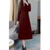 image:imagechouyatou Womens Maxi Long Wool Blend Pea Coat Shawl Collar Double Breasted Winter Trench Coat OvercoatWine Red