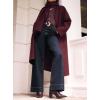 image:imagechouyatou Womens Winter Double Breasted Wool Coat Business Casual Collarless Trench Pea Coat with ScarfBurgundy