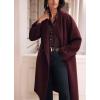 image:imagechouyatou Womens Winter Double Breasted Wool Coat Business Casual Collarless Trench Pea Coat with ScarfBurgundy