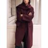 image:imagechouyatou Womens Winter Double Breasted Wool Coat Business Casual Collarless Trench Pea Coat with ScarfBurgundy