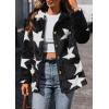 image:imagechouyatou Womens Winter Fuzzy Fleece Star Jacket Oversized Button Down Sherpa Shacket Faux Fur CoatBlack