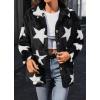 image:imagechouyatou Womens Winter Fuzzy Fleece Star Jacket Oversized Button Down Sherpa Shacket Faux Fur CoatBlack