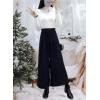 image:imagechouyatou Womens Winter High Waist Wide Leg Wool Blend Palazzo Capri Pants Culottes with PocketsBlack
