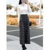 image:imagechouyatou Womens Winter High Waist Wide Leg Wool Blend Palazzo Capri Pants Culottes with PocketsPlaid