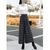 image:imagechouyatou Womens Winter High Waist Wide Leg Wool Blend Palazzo Capri Pants Culottes with PocketsPlaid