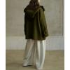 image:imagechouyatou Womens Winter Hooded Wool Coat Casual Loose Trench Pea Coat Zip Up Wool Blend Utility Safari JacketArmy Green