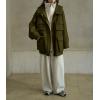 image:imagechouyatou Womens Winter Hooded Wool Coat Casual Loose Trench Pea Coat Zip Up Wool Blend Utility Safari JacketArmy Green