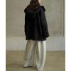 image:imagechouyatou Womens Winter Hooded Wool Coat Casual Loose Trench Pea Coat Zip Up Wool Blend Utility Safari JacketBlack