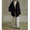 image:imagechouyatou Womens Winter Hooded Wool Coat Casual Loose Trench Pea Coat Zip Up Wool Blend Utility Safari JacketBlack