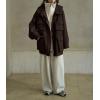 image:imagechouyatou Womens Winter Hooded Wool Coat Casual Loose Trench Pea Coat Zip Up Wool Blend Utility Safari JacketCoffee