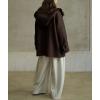 image:imagechouyatou Womens Winter Hooded Wool Coat Casual Loose Trench Pea Coat Zip Up Wool Blend Utility Safari JacketCoffee