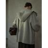 image:imagechouyatou Womens Winter Hooded Wool Coat Casual Loose Trench Pea Coat Zip Up Wool Blend Utility Safari JacketLight Gray