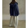 image:imagechouyatou Womens Winter Hooded Wool Coat Casual Loose Trench Pea Coat Zip Up Wool Blend Utility Safari JacketNavy