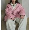 image:imagechouyatou Womens Winter Hooded Wool Coat Casual Loose Trench Pea Coat Zip Up Wool Blend Utility Safari JacketPink