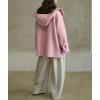 image:imagechouyatou Womens Winter Hooded Wool Coat Casual Loose Trench Pea Coat Zip Up Wool Blend Utility Safari JacketPink