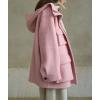 image:imagechouyatou Womens Winter Hooded Wool Coat Casual Loose Trench Pea Coat Zip Up Wool Blend Utility Safari JacketPink
