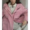 image:imagechouyatou Womens Winter Hooded Wool Coat Casual Loose Trench Pea Coat Zip Up Wool Blend Utility Safari JacketPink