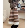 image:imagechouyatou Womens Winter Warm Fleece Lined Wool Skirt Striped Lace Crochet Eyelet A Line Flared Midi SkirtBrown