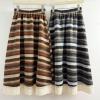 image:imagechouyatou Womens Winter Warm Fleece Lined Wool Skirt Striped Lace Crochet Eyelet A Line Flared Midi SkirtBrown