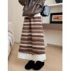 image:imagechouyatou Womens Winter Warm Fleece Lined Wool Skirt Striped Lace Crochet Eyelet A Line Flared Midi SkirtBrown