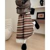 image:imagechouyatou Womens Winter Warm Fleece Lined Wool Skirt Striped Lace Crochet Eyelet A Line Flared Midi SkirtBrown