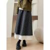 image:imagechouyatou Womens Winter Warm Fleece Lined Wool Skirt Striped Lace Crochet Eyelet A Line Flared Midi SkirtDark Grey