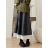 image:imagechouyatou Womens Winter Warm Fleece Lined Wool Skirt Striped Lace Crochet Eyelet A Line Flared Midi SkirtDark Grey