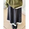 image:imagechouyatou Womens Winter Warm Fleece Lined Wool Skirt Striped Lace Crochet Eyelet A Line Flared Midi SkirtDark Grey