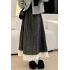image:imagechouyatou Womens Winter Warm Fleece Lined Wool Skirt Striped Lace Crochet Eyelet A Line Flared Midi SkirtDark Grey
