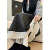 image:imagechouyatou Womens Winter Warm Fleece Lined Wool Skirt Striped Lace Crochet Eyelet A Line Flared Midi SkirtDark Grey