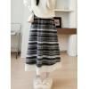 image:imagechouyatou Womens Winter Warm Fleece Lined Wool Skirt Striped Lace Crochet Eyelet A Line Flared Midi SkirtLight Grey