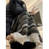 image:imagechouyatou Womens Winter Warm Fleece Lined Wool Skirt Striped Lace Crochet Eyelet A Line Flared Midi SkirtLight Grey