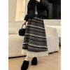 image:imagechouyatou Womens Winter Warm Fleece Lined Wool Skirt Striped Lace Crochet Eyelet A Line Flared Midi SkirtLight Grey