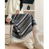 image:imagechouyatou Womens Winter Warm Fleece Lined Wool Skirt Striped Lace Crochet Eyelet A Line Flared Midi SkirtLight Grey