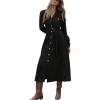 image:imagechouyatou Women Fall Belted Midi Long Corduroy Shirt Dress Long Sleeve Casual Western ALine Winter DressBlack