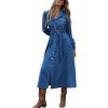 image:imagechouyatou Women Fall Belted Midi Long Corduroy Shirt Dress Long Sleeve Casual Western ALine Winter DressBlue