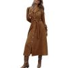 image:imagechouyatou Women Fall Belted Midi Long Corduroy Shirt Dress Long Sleeve Casual Western ALine Winter DressBrown