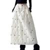 image:imagechouyatou Women Winter Floral Padded ALine Quilted Skirt Elastic Waist Warm Maxi Puffer Insulated SkirtWhite