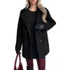 image:imagechouyatou Womens 2025 Fall Winter Double Breasted Wool Coat Mid Long Dressy Casual Pea Coat OvercoatBlack